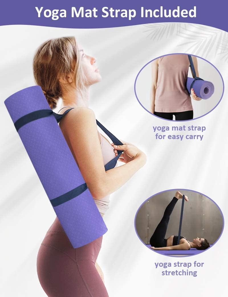 8mm Non-Slip Yoga Mat with Strap – Purple