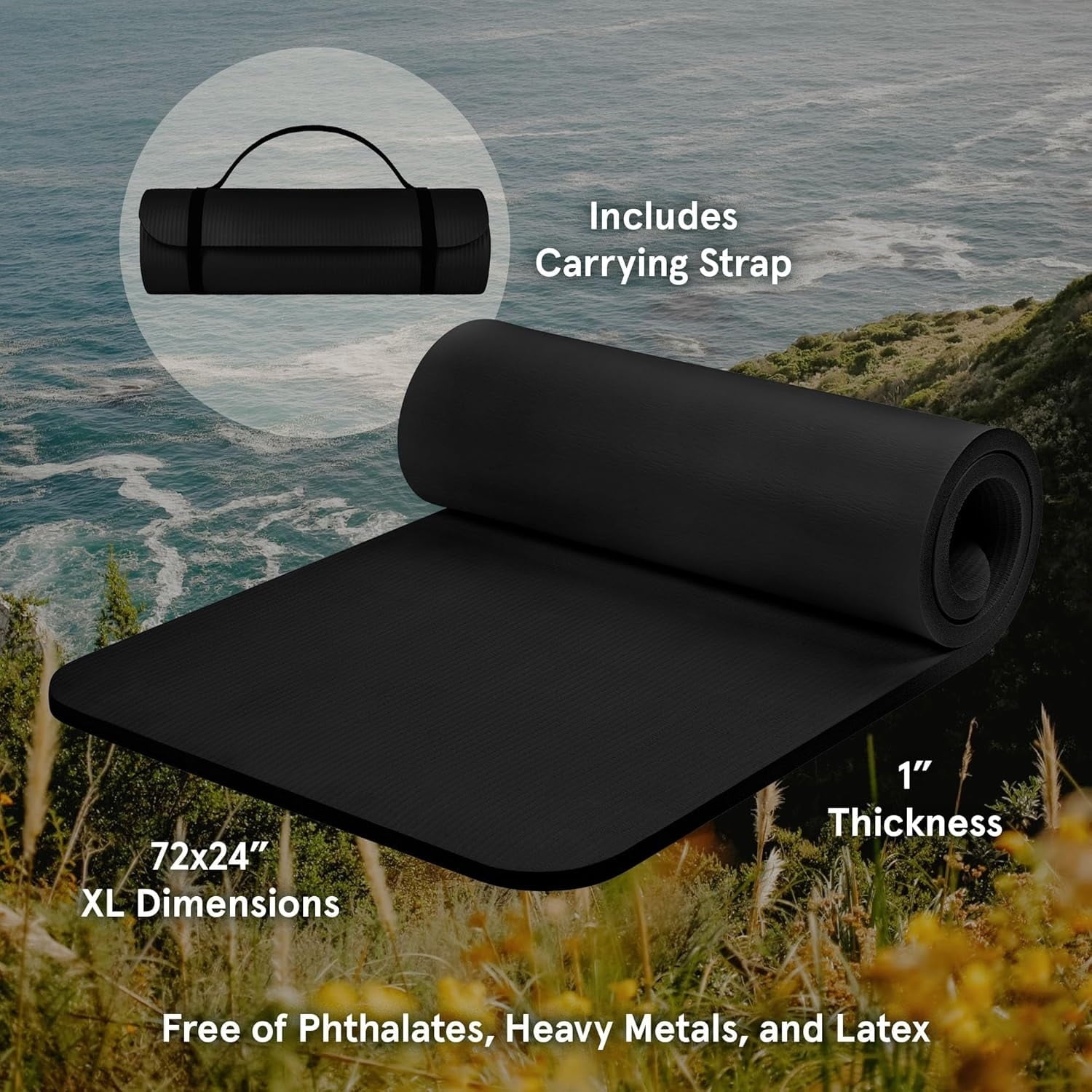 Thick Non-Slip Yoga Mat – Black