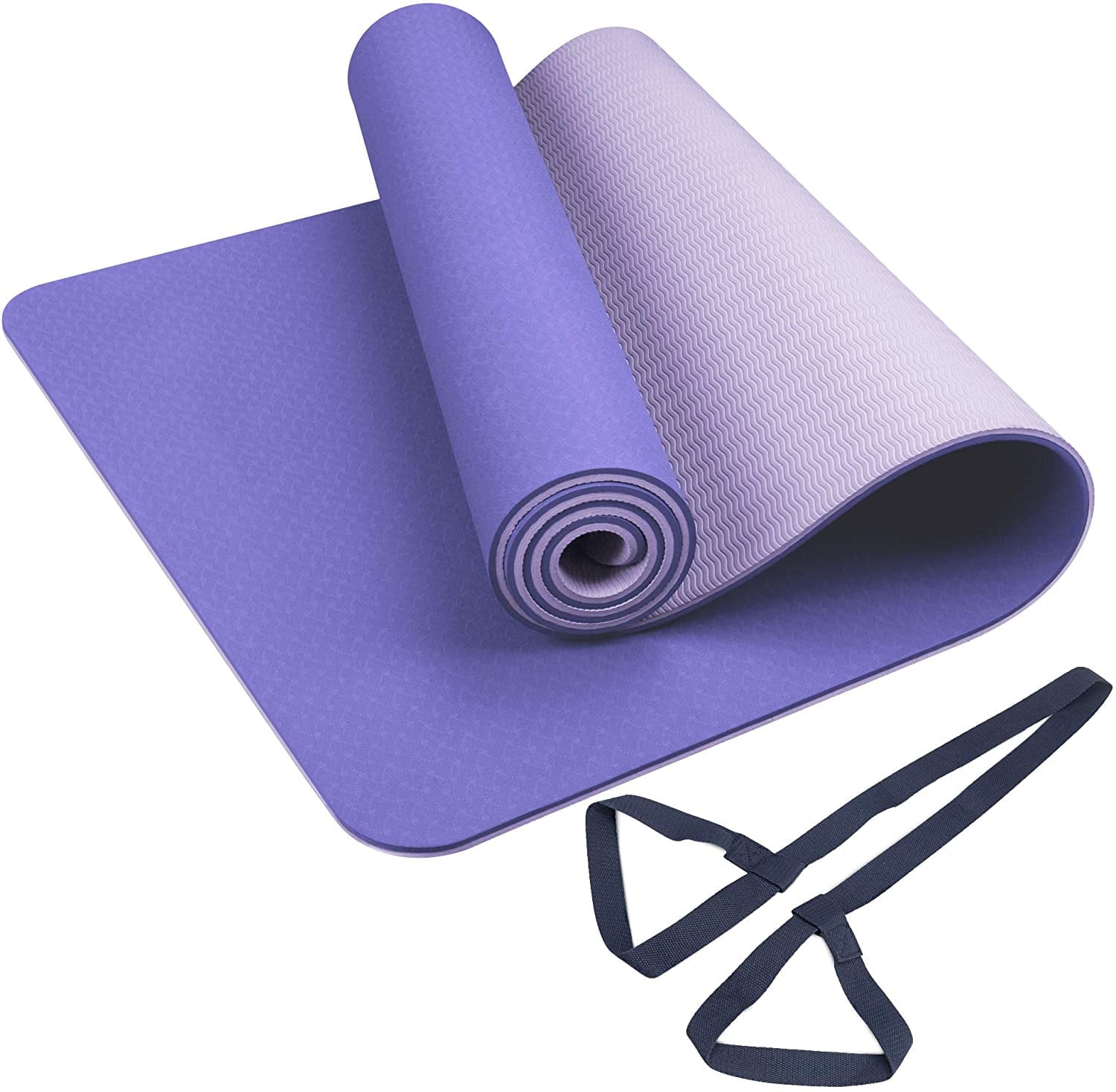 8mm Non-Slip Yoga Mat with Strap – Purple
