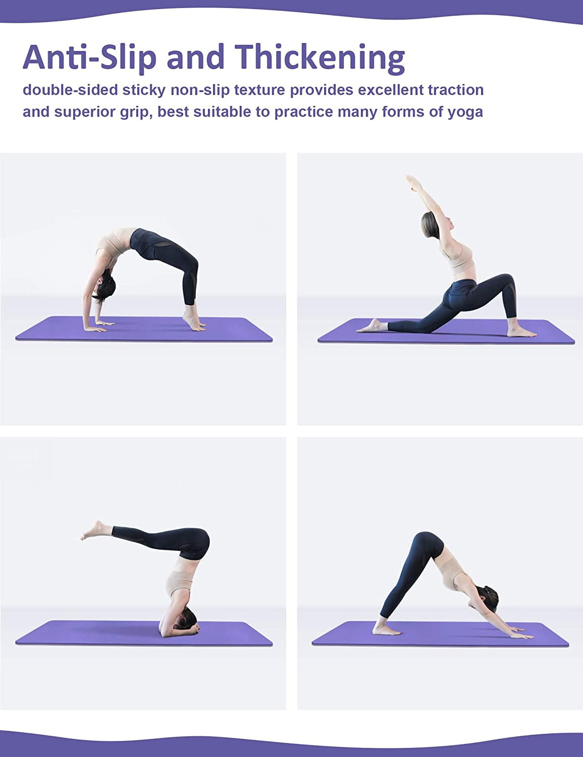 8mm Non-Slip Yoga Mat with Strap – Purple